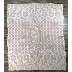 Vintage Esmond Slumberest Wool Blend Blanket Pink Peach Floral Pastel 61” x 73”